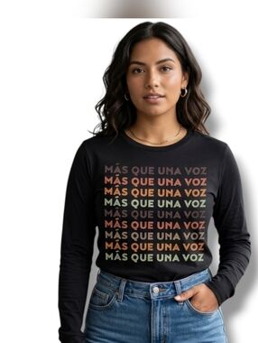 Well Worn Más Que Una Voz Long Sleeve Tee Black Unisex XS Hispanic Heritage NWT